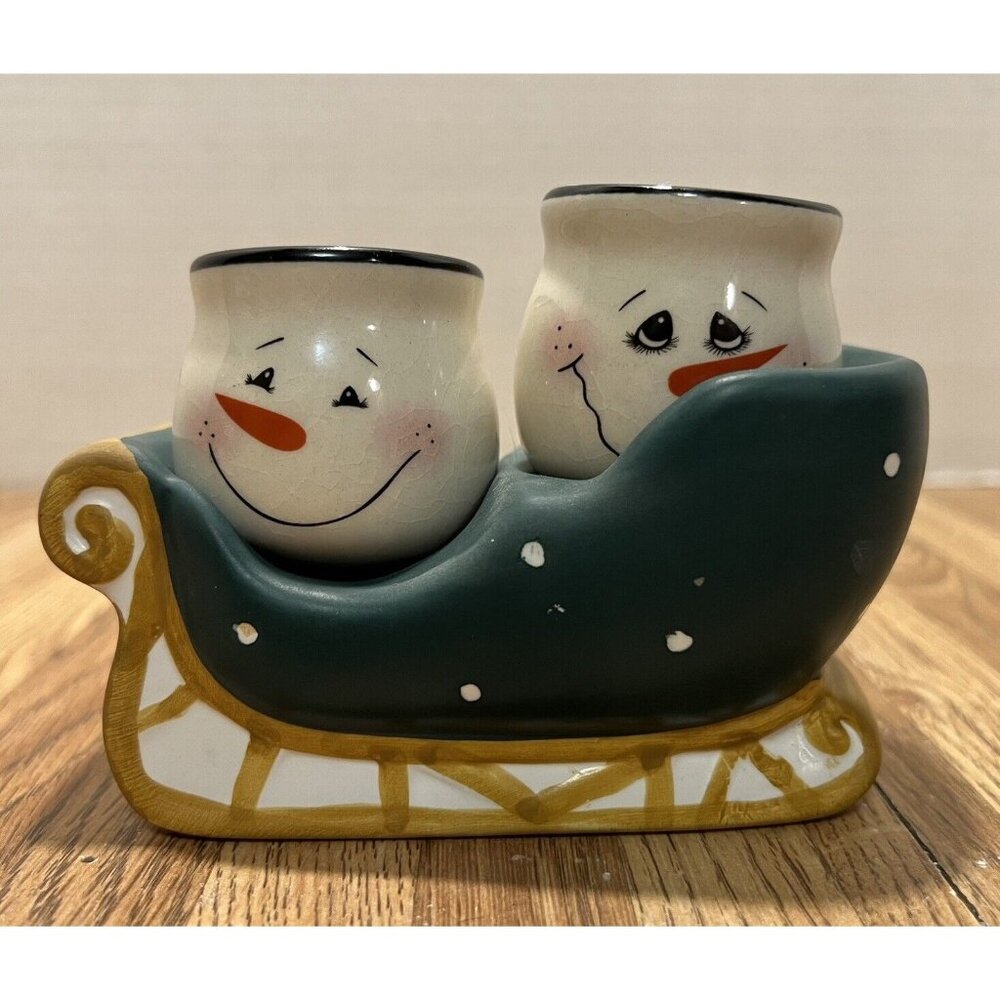 Sakura Warren Kimble Santa Sleigh Votive Candle Holder Ceramic Christmas Decor